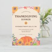 Pumpkin Sunblumen Erntedank Dinner Einladung (Stehend Vorderseite)