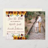 Pumpkin Sunflower Burgundy Save the Date (Vorne/Hinten)