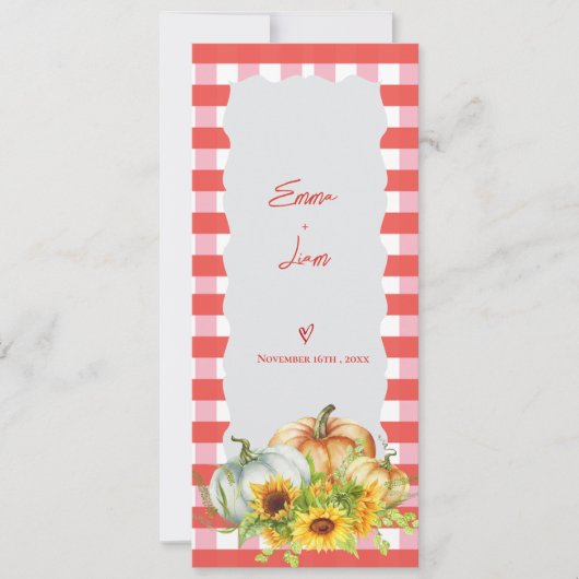 Pumpkin & Sunflower Fall Wedding Program Card Einladung (Vorderseite)