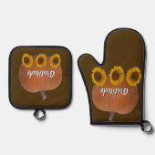 Pumpkin, Sunflowers, Gratitude Brown Oven Mitt & Ofenhandschuh & Topflappen-Set (Vorderseite)
