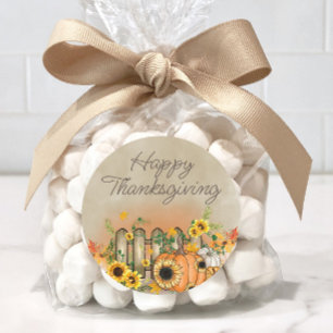 Pumpkin Sunflowers Picket Fence Happy Thanksgiving Runder Aufkleber