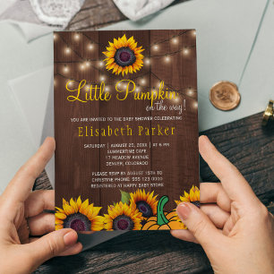 Pumpkin Sunflowers Rustic Barn Wood Baby Dusche Einladung
