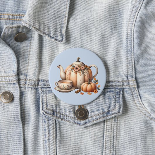 Pumpkin Teapot mit Fall Florals Illustration Button (Beispiel)