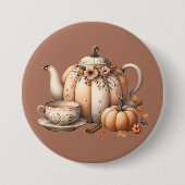 Pumpkin Teapot mit Fall Florals Illustration Button (Vorderseite)
