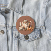 Pumpkin Teapot mit Fall Florals Illustration Button (Beispiel)