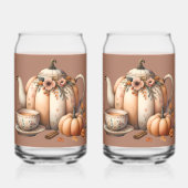 Pumpkin Teapot mit Fall Florals Illustration Dosenglas (Vorderseite)