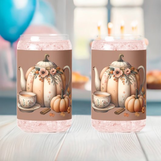 Pumpkin Teapot mit Fall Florals Illustration Dosenglas (Insitu (Baby Party))