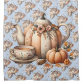 Pumpkin Teapot mit Fall Florals Illustration Duschvorhang (Vorderseite)