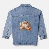 Pumpkin Teapot mit Fall Florals Illustration Jeansjacke (Rückseite)