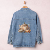 Pumpkin Teapot mit Fall Florals Illustration Jeansjacke (Hangar)