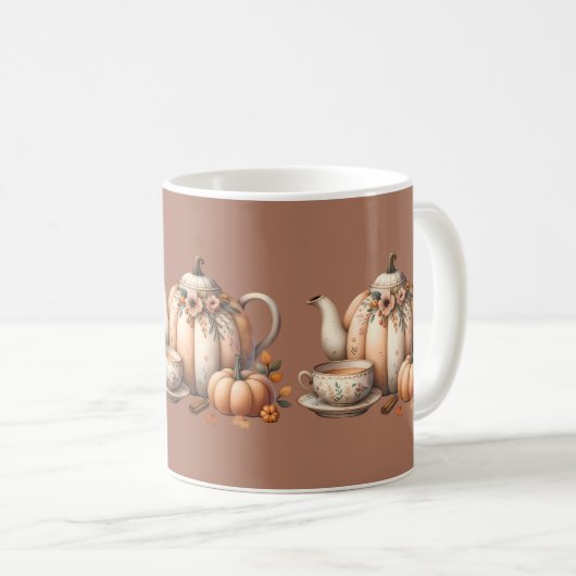 Pumpkin Teapot mit Fall Florals Illustration Kaffeetasse (VorderseiteRechts)