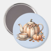 Pumpkin Teapot mit Fall Florals Illustration Magnet (Vorderseite/Rückseite)