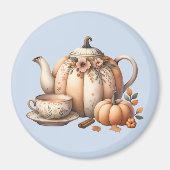 Pumpkin Teapot mit Fall Florals Illustration Magnet (Vorne)
