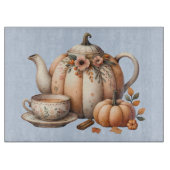 Pumpkin Teapot mit Fall Florals Illustration Schneidebrett (Vorderseite)