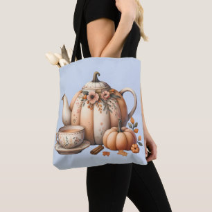 Pumpkin Teapot mit Fall Florals Illustration Tasche