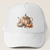 Pumpkin Teapot mit Fall Florals Illustration Truckerkappe (Vorderseite)