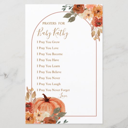 Pumpkin Terracota Floral Gebete für Baby (Vorderseite)