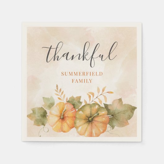 Pumpkin Thankful Family Fall Erntedank Paper Serviette (Vorderseite)