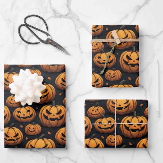 Pumpkin Themed Halloween Geschenkpapier Set (Vorderseite)