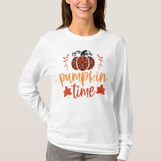 Pumpkin Time Herbst Leopard Print Floral T-Shirt (Vorderseite)