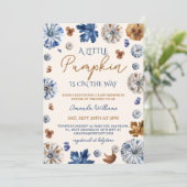 Pumpkin Toile de Jouy Blue Terracotta Babydusche Einladung (Stehend Vorderseite)