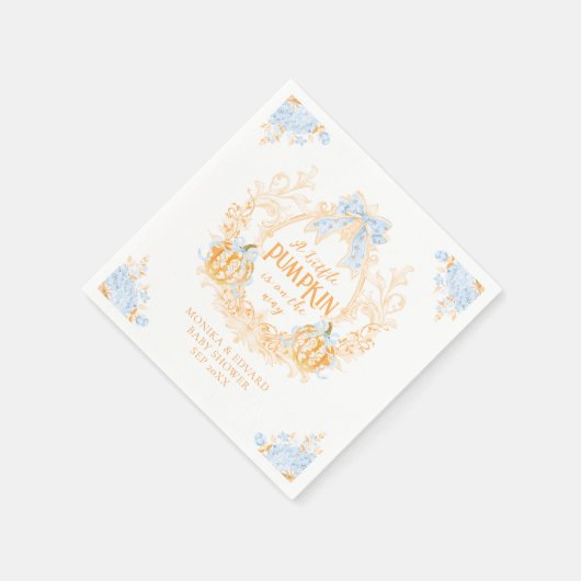 Pumpkin Toile Wappen Elegant Boy Baby Shower Serviette (Ecke)