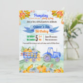 Pumpkin Traktor Virtual Birthday Einladung (Stehend Vorderseite)