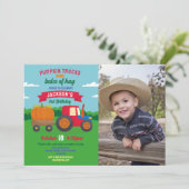 Pumpkin Traktoren Birthday Foto Boys Party Einladung (Stehend Vorderseite)