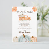 Pumpkin Truck Baby Dusche Dankeskarte (Stehend Vorderseite)