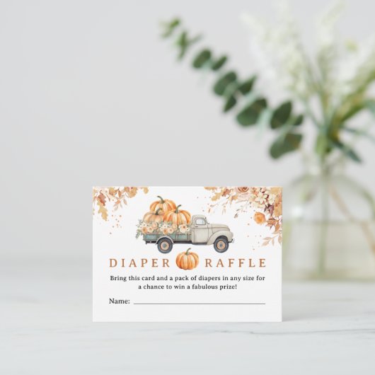 Pumpkin Truck Baby Dusche Fall Windeln Raffle Begleitkarte (Stehend Vorderseite)
