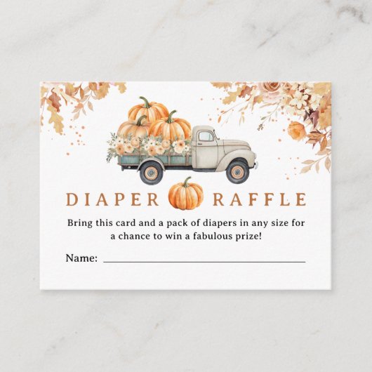 Pumpkin Truck Baby Dusche Fall Windeln Raffle Begleitkarte (Vorderseite)