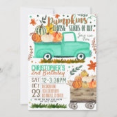 Pumpkin Truck Birthday Einladung (Vorderseite)