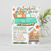 Pumpkin Truck Birthday Einladung (Stehend Vorderseite)