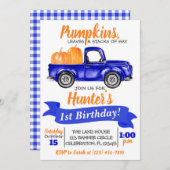 Pumpkin Truck Birthday Einladung - Blauer LKW (Vorne/Hinten)