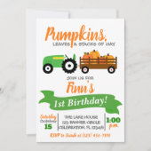 Pumpkin Truck Birthday Einladung - Grüner Traktor (Vorderseite)
