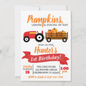 Pumpkin Truck Birthday Einladung - Red Tractor (Vorderseite)