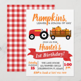 Pumpkin Truck Birthday Einladung - Red Tractor