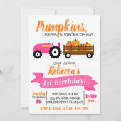 Pumpkin Truck Birthday Einladung - Rosa Traktor (Vorderseite)