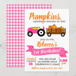 Pumpkin Truck Birthday Einladung - Rosa Traktor