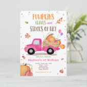 Pumpkin Truck Birthday Party Fall Pumpkin Birthday Einladung (Stehend Vorderseite)