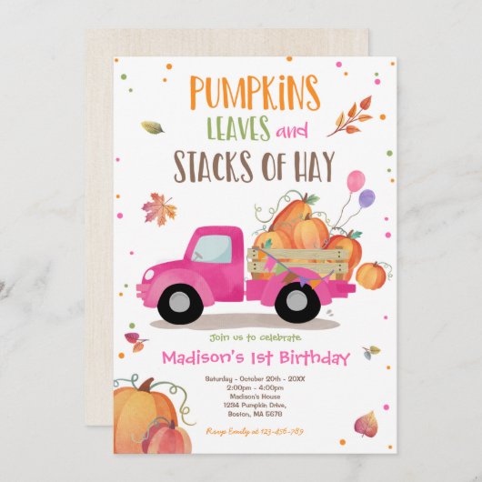 Pumpkin Truck Birthday Party Fall Pumpkin Birthday Einladung (Vorne/Hinten)