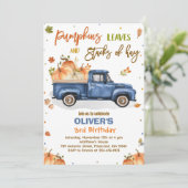 Pumpkin Truck Birthday Party Fall Pumpkin Birthday Einladung (Stehend Vorderseite)