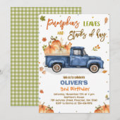 Pumpkin Truck Birthday Party Fall Pumpkin Birthday Einladung (Vorne/Hinten)