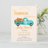 Pumpkin Truck ,Dots Baby Dusche Einladung (Stehend Vorderseite)