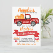 Pumpkin Truck Einladung zum Geburtstag - Red Truck (Stehend Vorderseite)