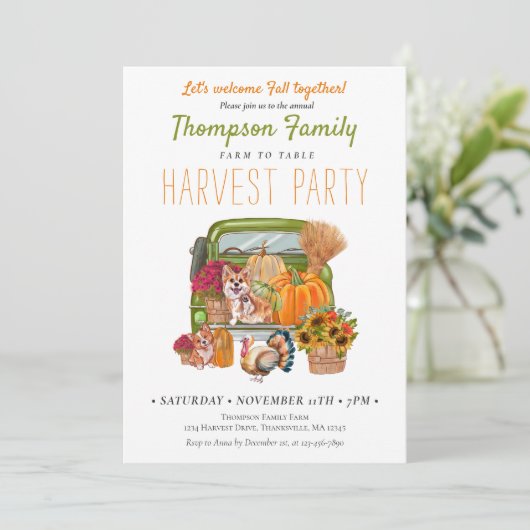 Pumpkin Truck Fall Harvest Party Erntedank Einladung (Stehend Vorderseite)