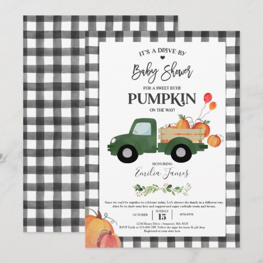 Pumpkin Truck Gender Neutral Fall Baby Shower Einladung (Vorne/Hinten)