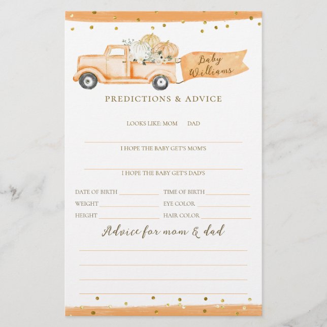 Pumpkin Truck Modern Fall Baby Duschspiel (Vorderseite)