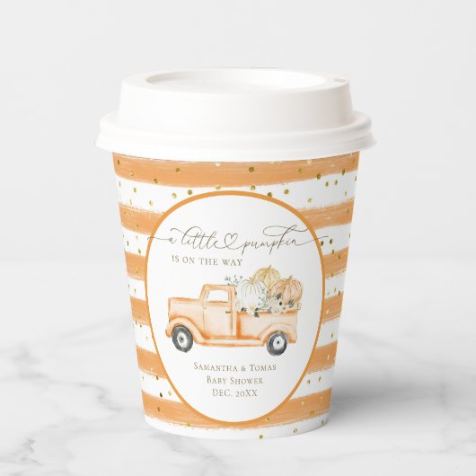 Pumpkin Truck Modernes Fall Baby Dusche Pappbecher (Vorderseite)