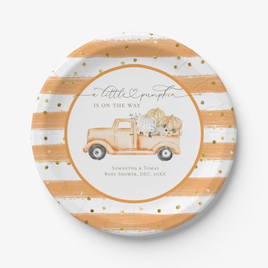 Pumpkin Truck Modernes Fall Baby Dusche Pappteller (Vorderseite)
